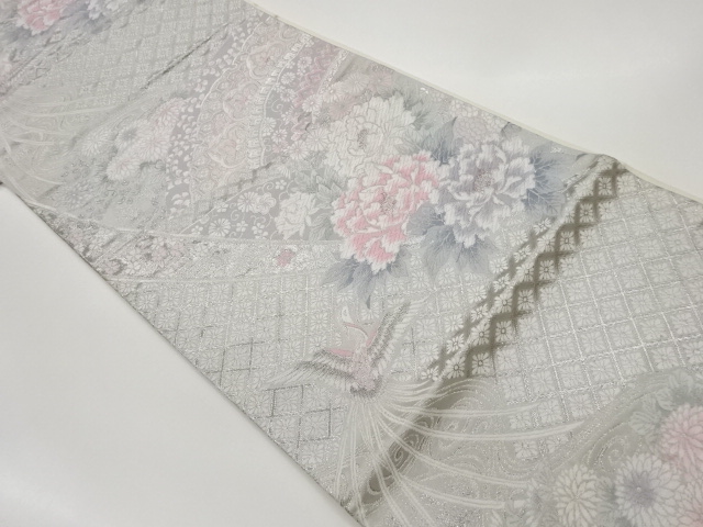 JAPANESE KIMONO / VINTAGE FUKURO OBI / WOVEN PHOENIX & FLORAL PLANTS